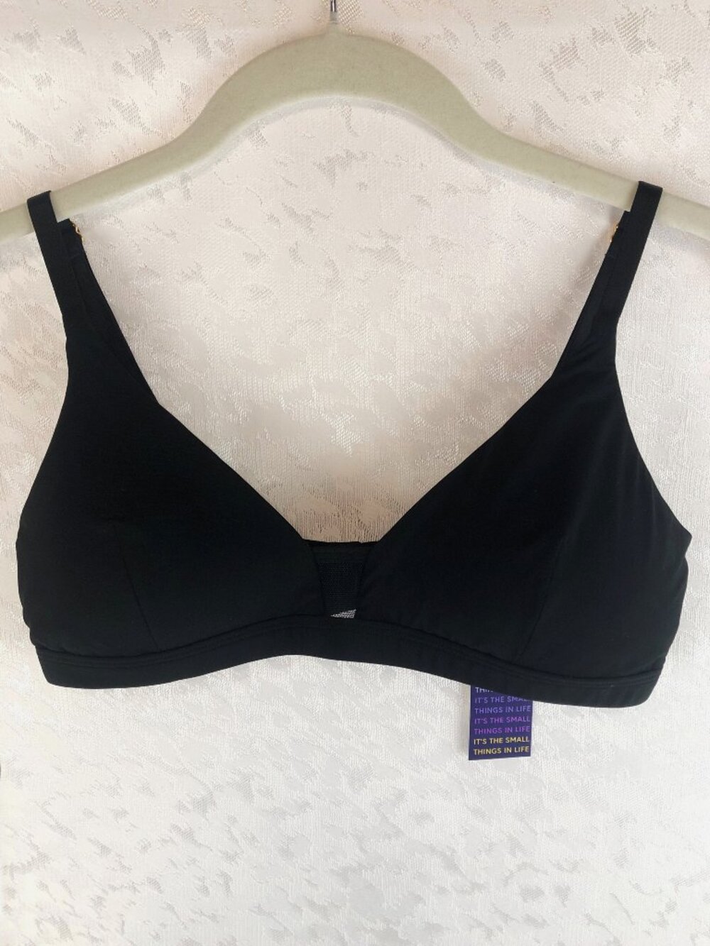 Pepper Black Wire-Free Bra Mesh Panel Comfort Lift Bra Size L (38AA 38A 38B) NWT